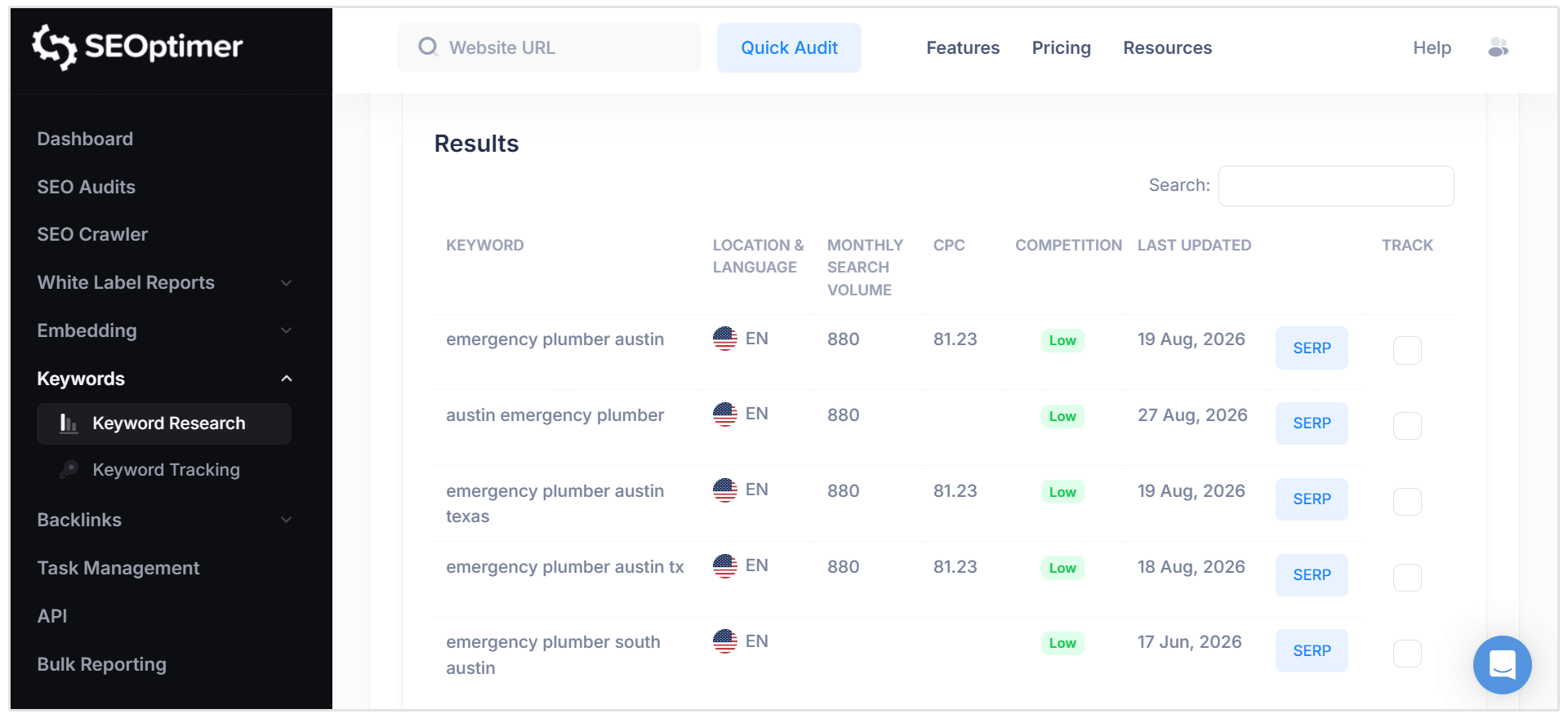 Example of stop words in keyword research tool